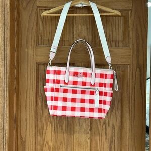 Kate Spade Red and Pink Checkered Tote Bag